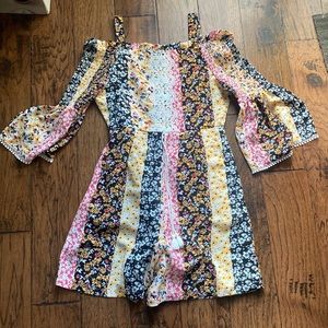 Rare Editions Girls Boho Floral Cold Shoulder Shorts Romper